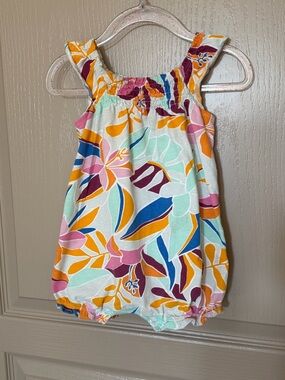 Carter's Floral Bubble Romper in White, Orange, Blue & Pink